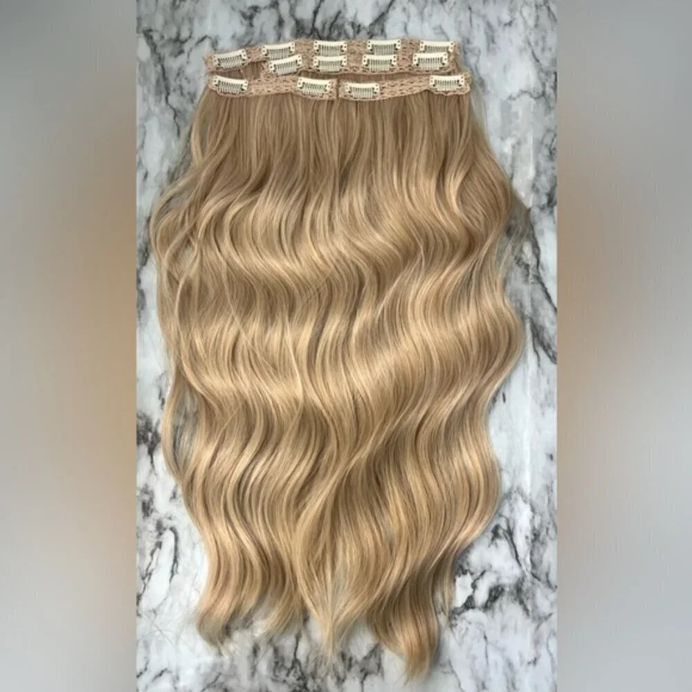 20 IN VOLUMIZING WEFT CLIP IN SET LIGHT BLONDE CURLY WAVE HAIR EXTENSION…